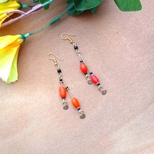 1PR Beautiful African Brass and Beads Earring Set